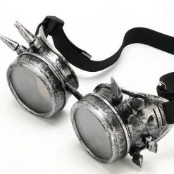 Malltop Brushed Silver Steampunk Goggles With Spikes