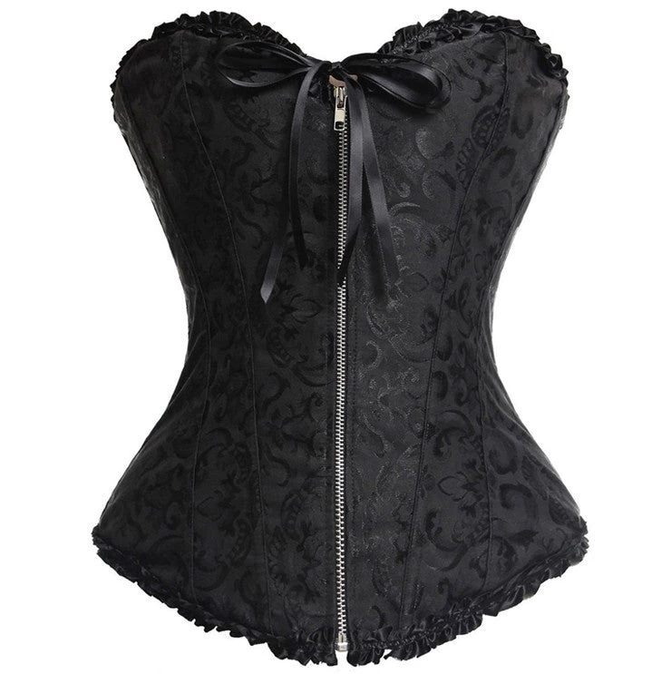 AnneCart Classic Black Zip Jacquard Overbust Corset Plus Size 3 AnneCart Classic Black Zip Jacquard Overbust Corset Plus Size