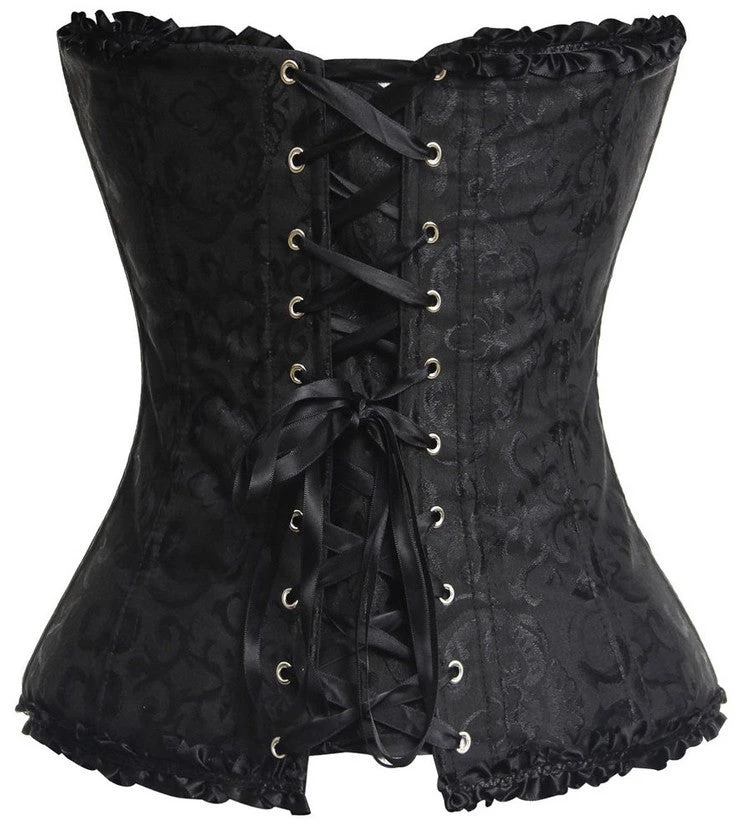 AnneCart Classic Black Zip Jacquard Overbust Corset Plus Size 4 AnneCart Classic Black Zip Jacquard Overbust Corset Plus Size