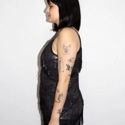 Moo Moo Black & Silver Diagonal Fringe Sequined Flapper Dress Adults