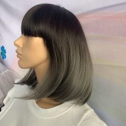 Bell's Wigs Ombre Black To Dark Grey Deluxe Bob Wig