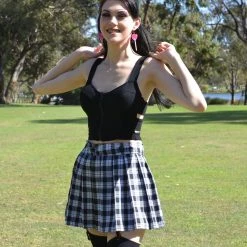 Cara Adjustable Black And White Plaid Skirt Skirts