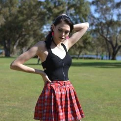 Cara Adjustable Red Plaid Skirt Skirts