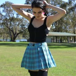 Cara Skirts Adjustable Light Blue Plaid Skirt