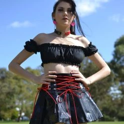 Hurly-Burly (D) Gothic Black And Red Wet Look Skirt Skirts
