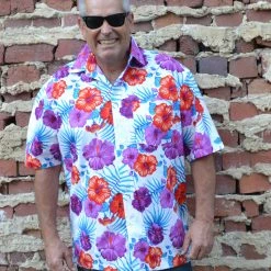 Hurly-Burly Red And Purple Hibiscus Button Down Shirt