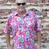 Hurly-Burly Dress Shirts Bright Pink Hibiscus Flower Button Down Shirt