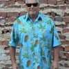 Thailand Blue Tropical Pineapple Print Button Down Shirt Dress Shirts