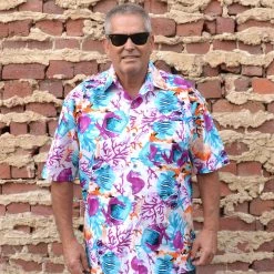 Hurly-Burly Dress Shirts Purple And Blue Tropical Fish And Coral Print Button Down Shirt
