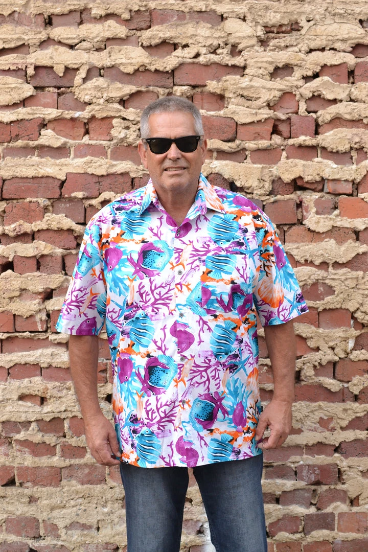 Hurly-Burly Dress Shirts Purple And Blue Tropical Fish And Coral Print Button Down Shirt 3 Hurly-Burly Dress Shirts Purple And Blue Tropical Fish And Coral Print Button Down Shirt