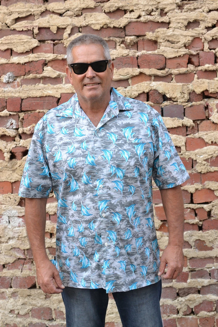 Hardwood Grey And Blue Angelfish Print Button Down Shirt Dress Shirts 3 Hardwood Grey And Blue Angelfish Print Button Down Shirt Dress Shirts