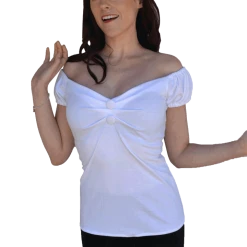 Hurly-Burly White Pin-Up Button Top Tops & Tees