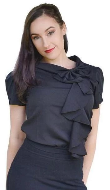 Hurly-Burly (D) Ladies Black Long Bow Blouse Tops & Tees 3 Hurly-Burly (D) Ladies Black Long Bow Blouse Tops & Tees