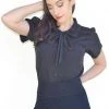 Hurly-Burly (D) Ladies Black Bow Blouse