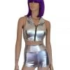 Thailand Metallic Silver Zip Crop Top Festival Wear