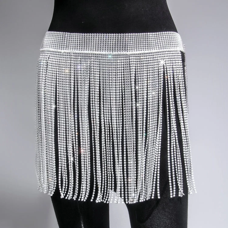 Global Lover Women's Rhinestone White Fringe Tassel Belt Skirt 5 Global Lover Women's Rhinestone White Fringe Tassel Belt Skirt