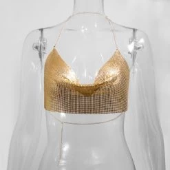 Global Lover Clothing Gold Mini Rectangle Metal Mesh Top
