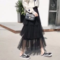 Melody Wang Three Tiered Black Tulle Skirt Clothing
