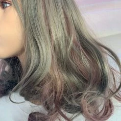 Bell's Wigs Grey And Purple Shoulder Length Curly Wig