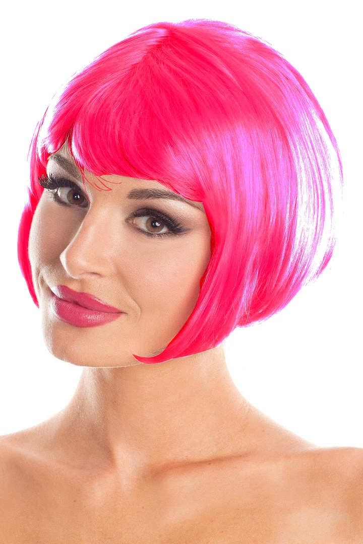 Malltop Fluro Pink Bob Party Wig Wigs 3 Malltop Fluro Pink Bob Party Wig Wigs