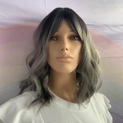 Bell's Wigs Black To Grey Shoulder Length Loose Wavey Wig