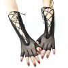 Jacky Wang Black Lace Up Fingerless Fishnet Gloves