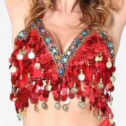 Best Dance Women's Red Sequin Coin Top