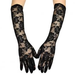Jacky Wang Elbow Length Black Lace Gloves