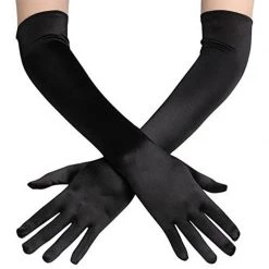Jacky Wang Extra Long Black Satin Gloves