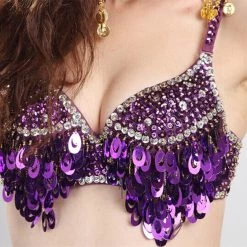 Best Dance Women's Purple Sequin Fringe Bra Top