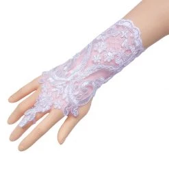 Jacky Wang Fingerless Lace Applique Wrist Gloves