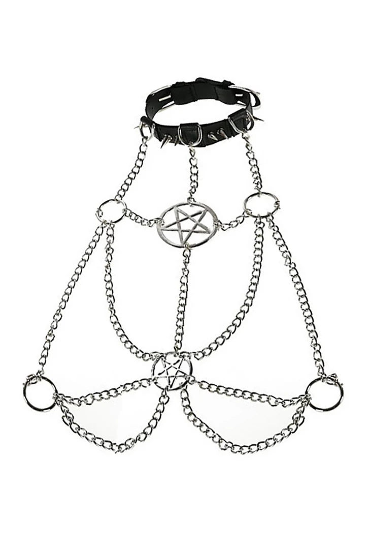 Unknown Pentagram Silver Chain Body Harness 6 Unknown Pentagram Silver Chain Body Harness