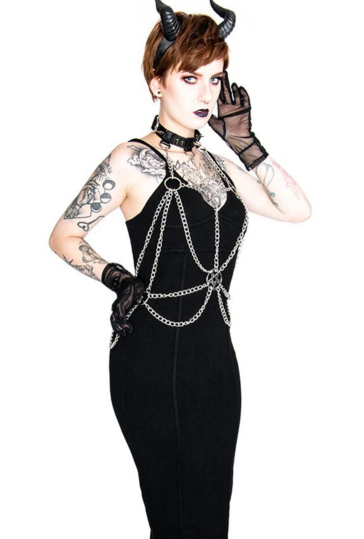 Unknown Pentagram Silver Chain Body Harness 4 Unknown Pentagram Silver Chain Body Harness