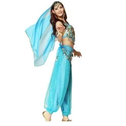 Best Dance Aqua Blue Belly Dancing Costume With Pants