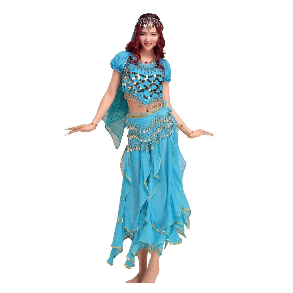 Best Dance Adults Aqua Blue Belly Dancing Costume With Skirt 3 Best Dance Adults Aqua Blue Belly Dancing Costume With Skirt