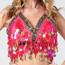 Best Dance Women's Pink Sequin Coin Top