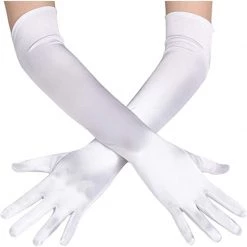 Jacky Wang Extra Long White Satin Gloves