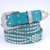 Jacky Wang Belts & Harnesses Turquoise Blue Rhinestone Studded Belt