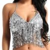 Best Dance Silver Sequin Fringe Halter Top 2 Best Dance Silver Sequin Fringe Halter Top
