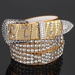 Jacky Wang Metallic Gold Rhinestone Studded Belt Belts & Harnesses