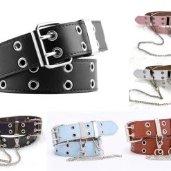 Jacky Wang Belts & Harnesses Double Grommet Belt With Chain