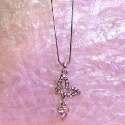 Hurly-Burly (j) Silver Butterfly Diamante Necklace Jewellery