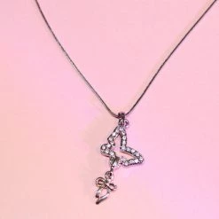 Hurly-Burly (j) Silver Butterfly Diamante Necklace Jewellery