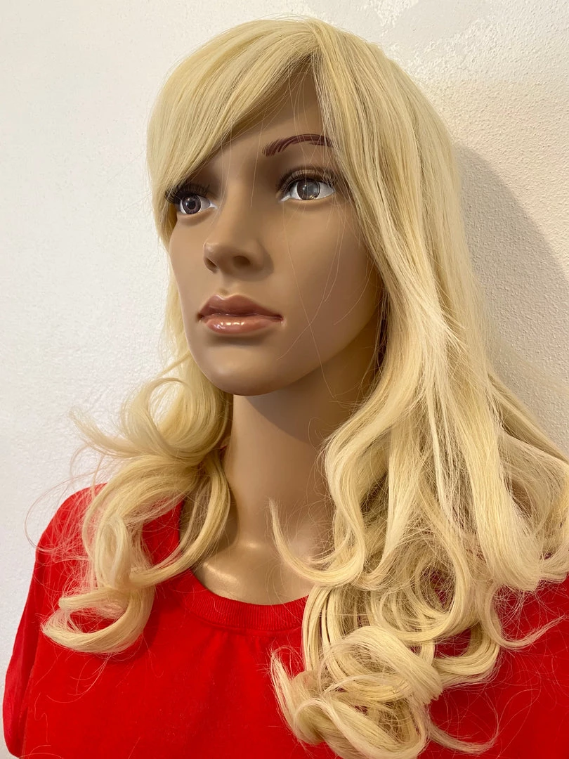 Bell's Wigs Women's Deluxe Shoulder Length Light Blonde Curly Wig 3 Bell's Wigs Women's Deluxe Shoulder Length Light Blonde Curly Wig