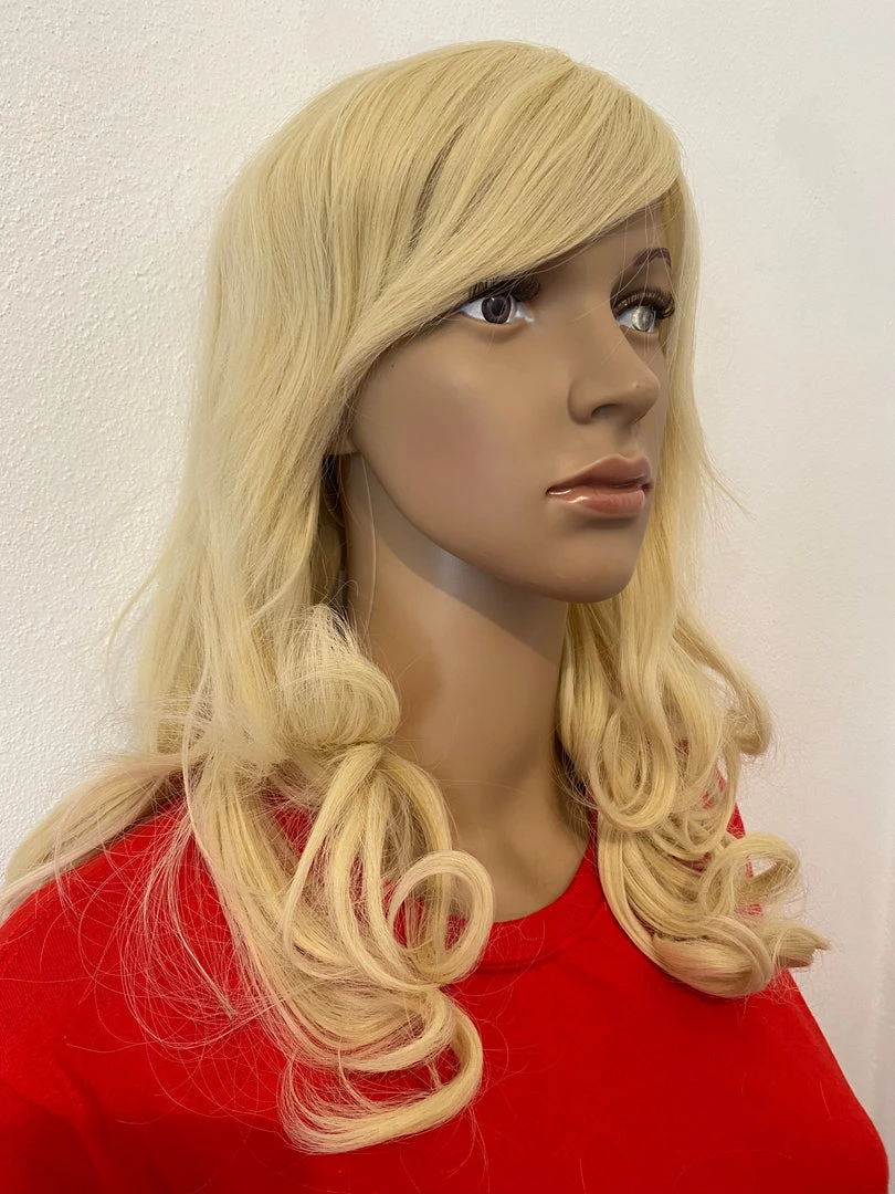 Bell's Wigs Women's Deluxe Shoulder Length Light Blonde Curly Wig 4 Bell's Wigs Women's Deluxe Shoulder Length Light Blonde Curly Wig