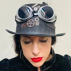 Craft Feather And Silver Goggles Steampunk Top Hat (MM)