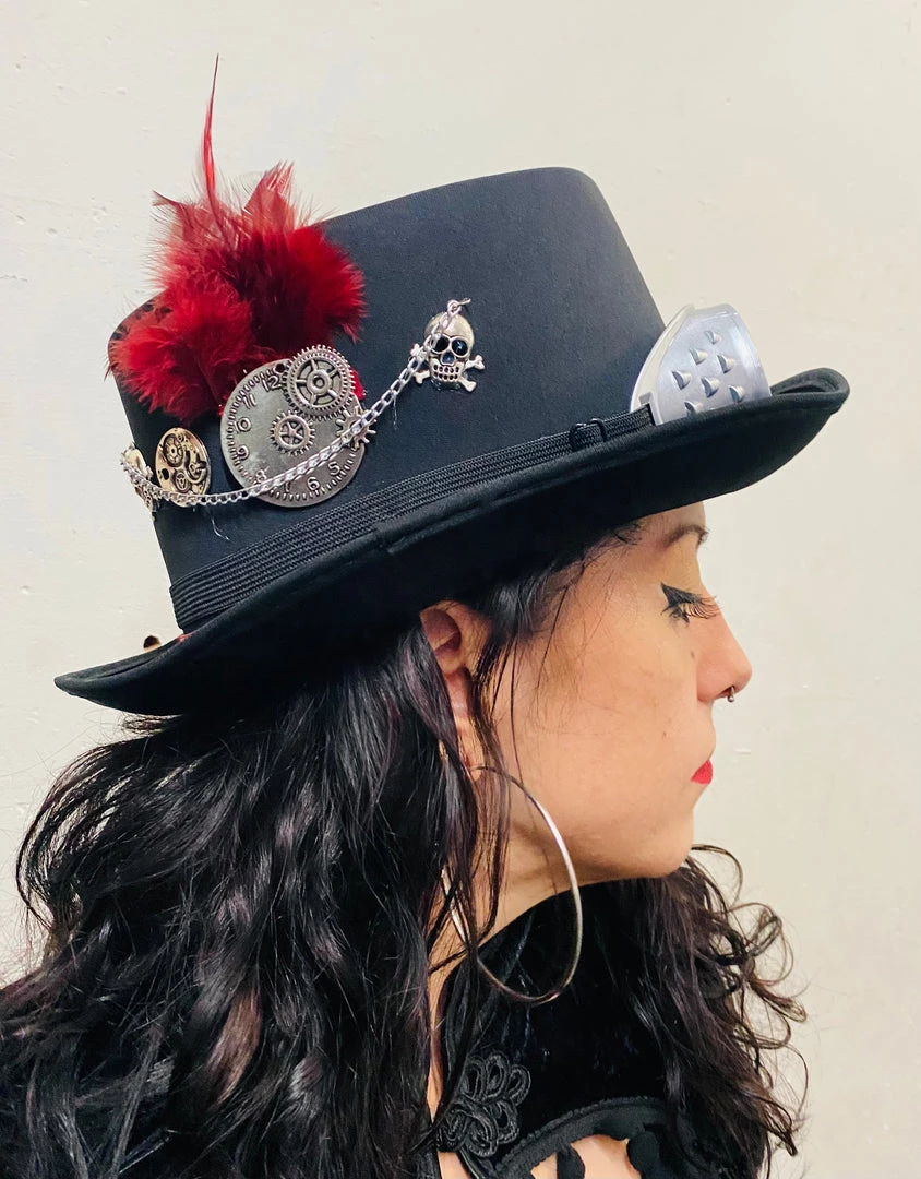 Hurly-Burly Silver Skulls Steampunk Hat With Goggles (AA) Hats & Headwear 4 Hurly-Burly Silver Skulls Steampunk Hat With Goggles (AA) Hats & Headwear