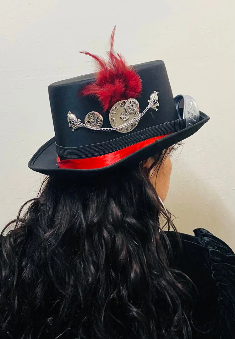 Hurly-Burly Silver Skulls Steampunk Hat With Goggles (AA) Hats & Headwear 3 Hurly-Burly Silver Skulls Steampunk Hat With Goggles (AA) Hats & Headwear