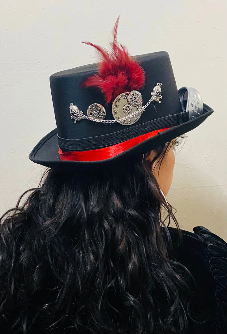 Hurly-Burly Silver Skulls Steampunk Hat With Goggles (AA) Hats & Headwear 5 Hurly-Burly Silver Skulls Steampunk Hat With Goggles (AA) Hats & Headwear