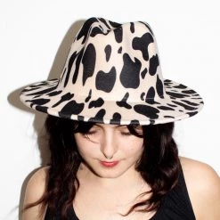 Jacky Wang Hats & Headwear Ivory Cow Print Fedora Hat